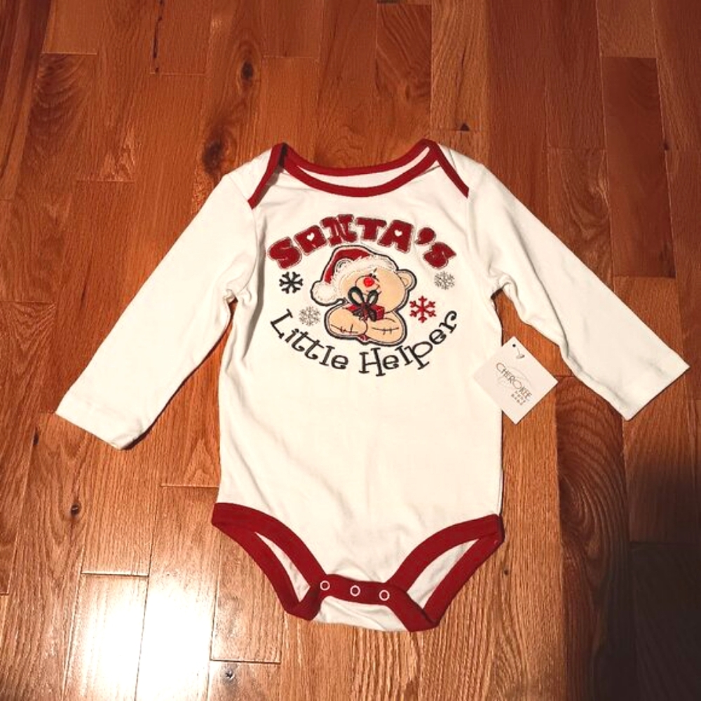 NWT Cherokee Christmas Onesie Diaper Shirt Long Sleeve Unisex Baby Size 12-18M